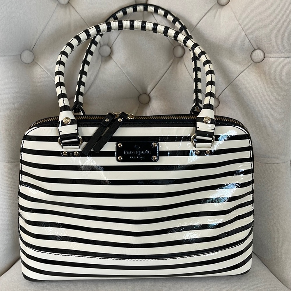 Kate spade patent leather black and white striped satchel